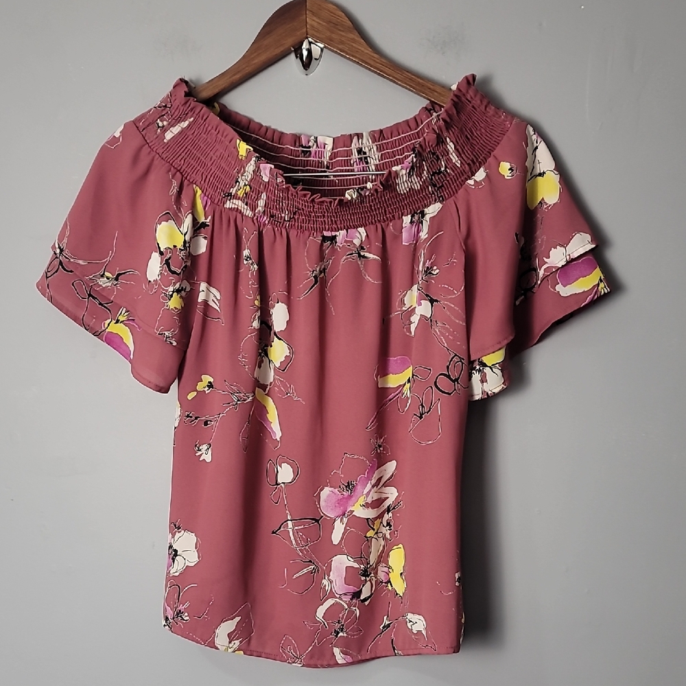Allison Joy Pink Smocked Flutter Sleeve Blouse